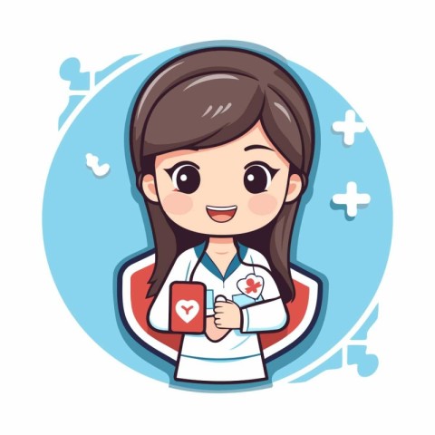 Female doctor with stethoscope cartoon character vector illustra