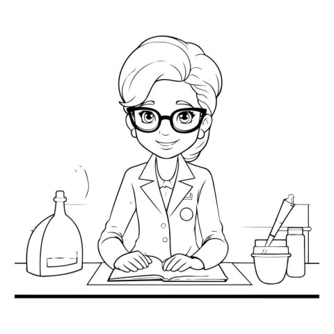 Cartoon illustration of a female scientist or laboratory assista