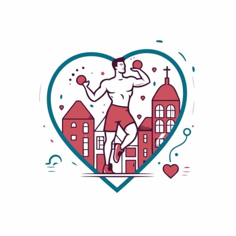 Boxing in the city. Vector linear illustration in the shape of a