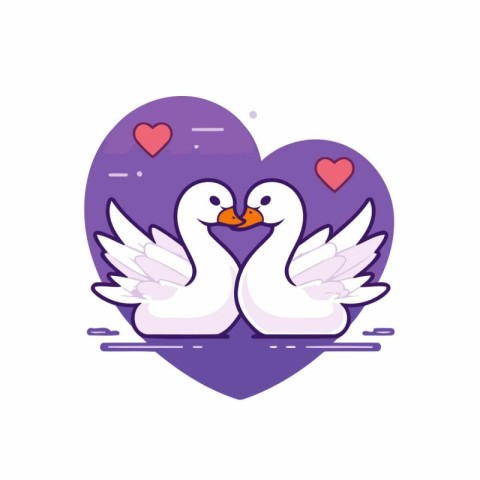 Couple of swans in the form of heart. Vector illustration.