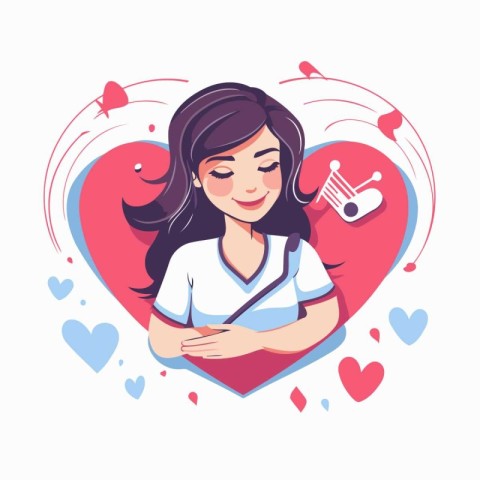 Woman doctor with stethoscope in heart shape. Vector illustratio