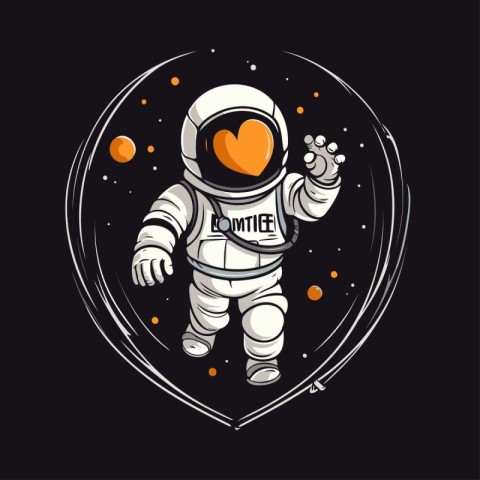 Astronaut in the heart. Vector illustration on a dark background