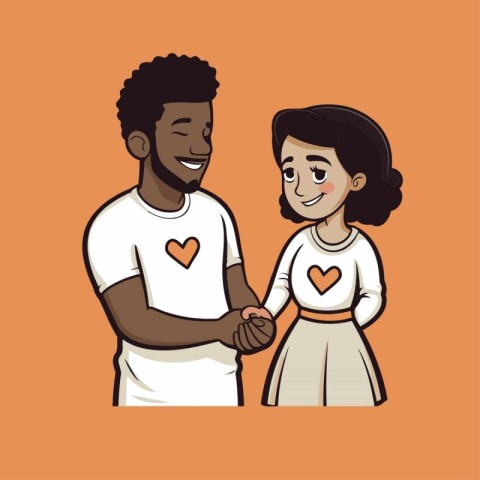 African american man and woman holding hands. Vector illustratio