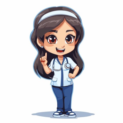 Cute cartoon nurse girl with stethoscope. Vector illustration.