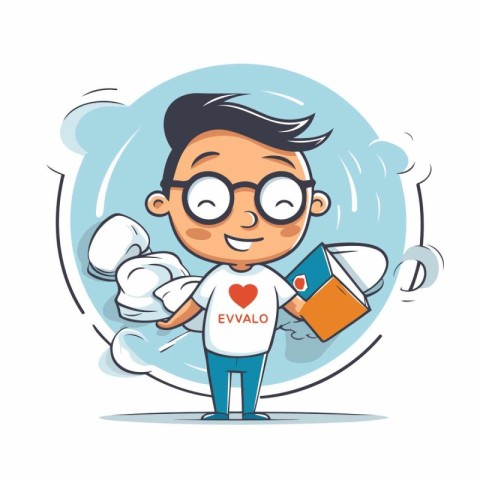 Cute boy with love letter. Vector illustration in cartoon style.