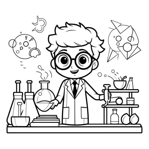 Scientist in lab coat and glasses. Vector illustration for color