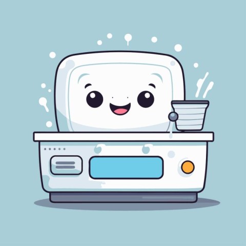 Cute and kawaii washing machine. Vector illustration in cartoon