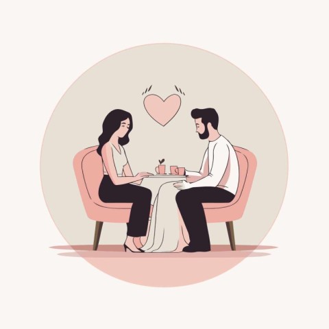 Romantic couple in love sitting in armchairs. Man giving present