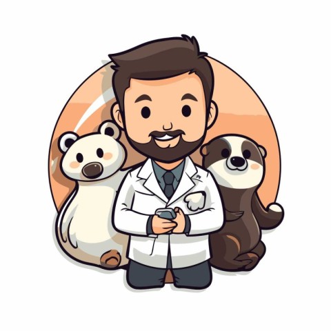 Veterinarian with dog and bear cartoon character vector illustra