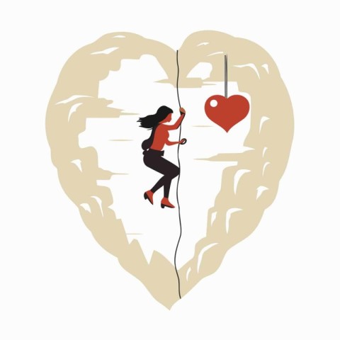 Climbing girl in the shape of a heart. Vector illustration