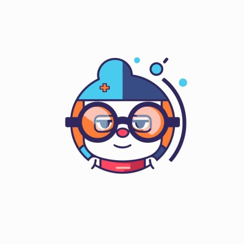 Cute robot with glasses and cap. Vector illustration in modern f