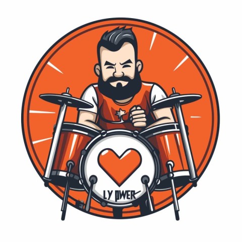 Drummer with heart and drumsticks. Vector illustration for your