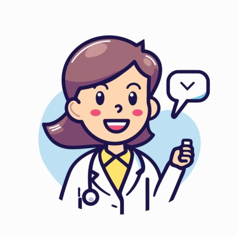 Vector illustration of smiling female doctor with speech bubble.