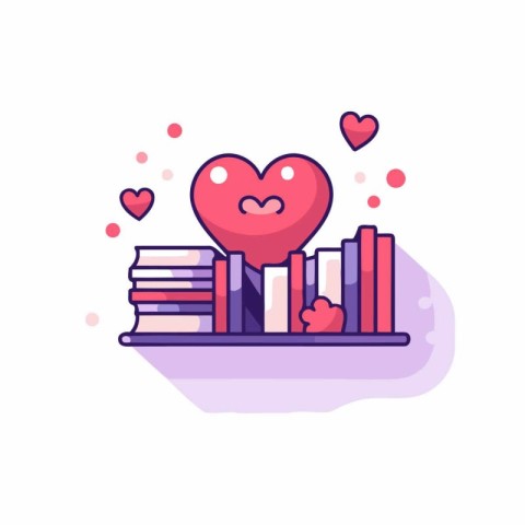 Books and hearts flat line icon. Education and learning concept.