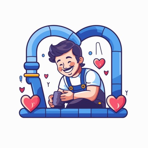 Plumber with a screwdriver in his hand. Vector illustration.