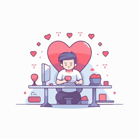 Man playing computer games at home. Vector illustration in flat