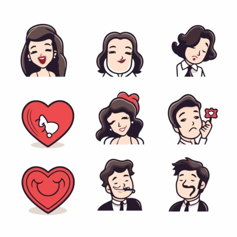 Set of cute cartoon people avatars with different emotions. Vect