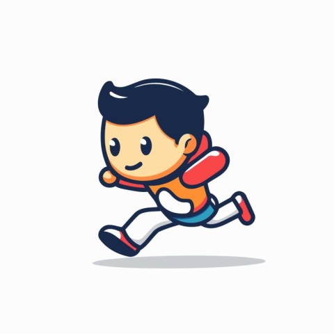 Cute boy running cartoon character vector illustration. Happy li