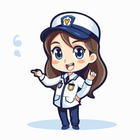 Illustration of a cute little girl in a police uniform pointing