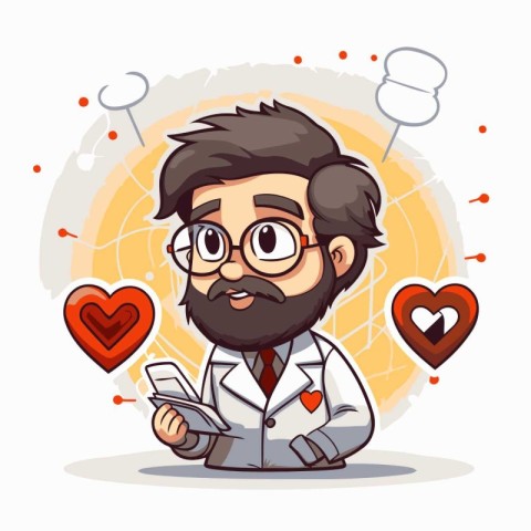 Vector illustration of a Bearded Doctor holding a tablet in his