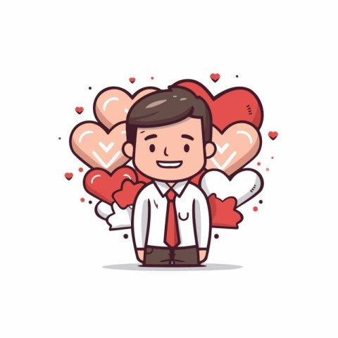 Valentine's day card with businessman and hearts. Vector illustr