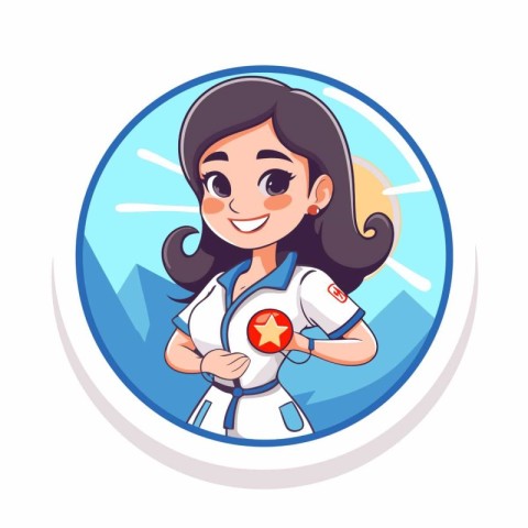 Nurse with star in her hand. Vector illustration in cartoon styl