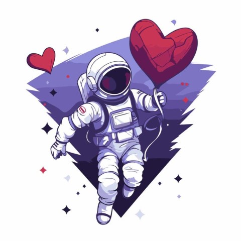 Astronaut with a heart in his hand. Vector illustration.