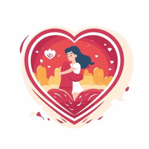 Cute vector illustration of a girl in the shape of a heart.