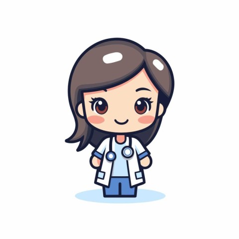 Cute nurse girl cartoon character vector illustration. Medical a