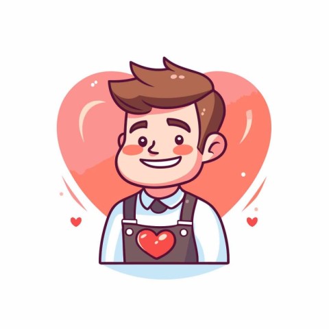 Cute cartoon man in apron with heart. Vector illustration.