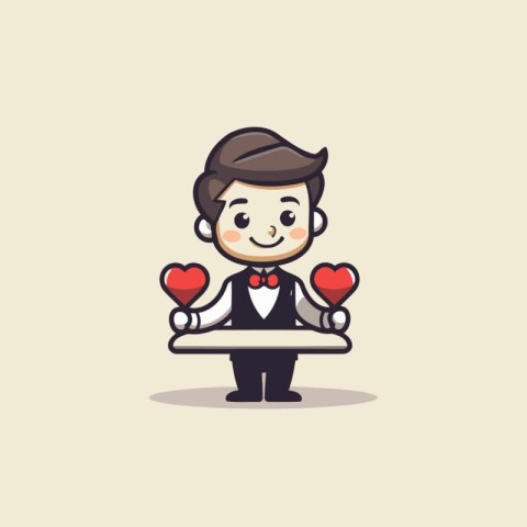 Businessman holding a red heart in his hand. Valentine's day con