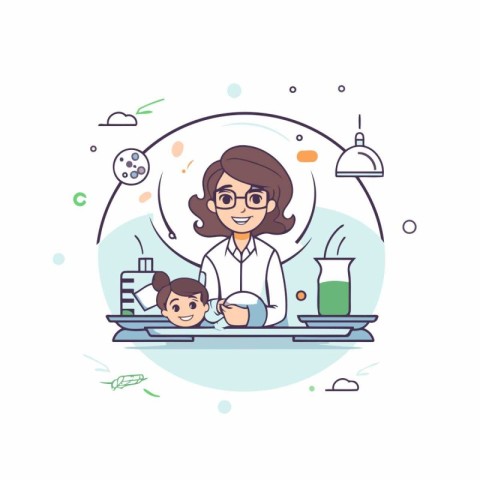 Vector illustration of a mother and her little son in the kitche