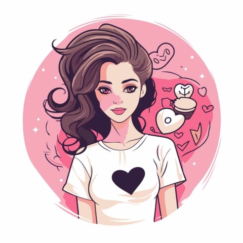 Beautiful girl with a heart in her hand. Vector illustration.