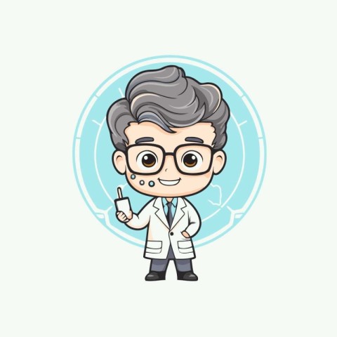 Scientist Doctor Cartoon Character Mascot Design Vector Illustra