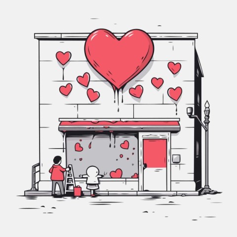 Valentine's day. Love shop. Vector illustration in sketch style