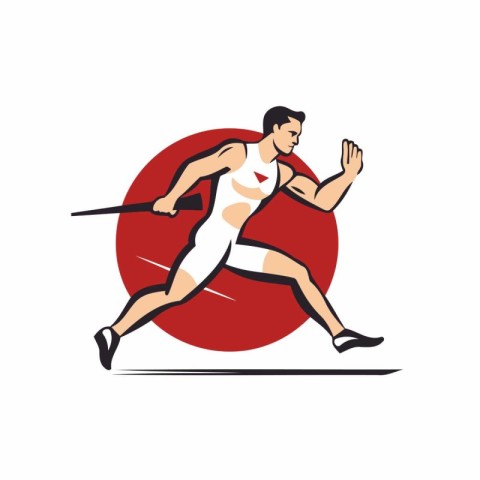 Athlete running with javelin. Sport vector illustration.