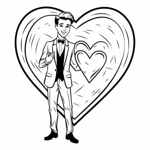 young man with heart love cartoon vector illustration graphic de