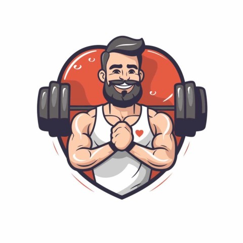 Fitness club emblem. Vector illustration of a man lifting dumbbe