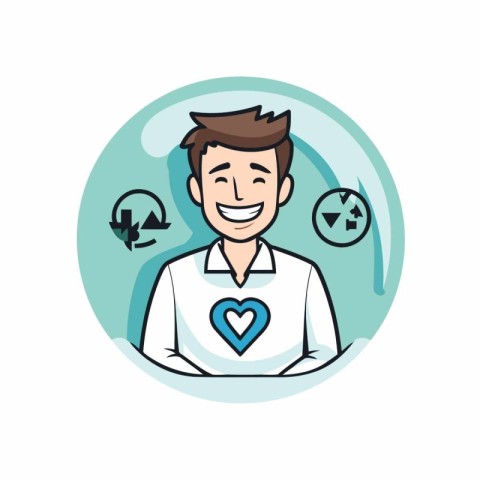 Vector illustration of a young man in a white shirt with a heart