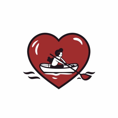 Illustration of a man rowing a kayak in a red heart