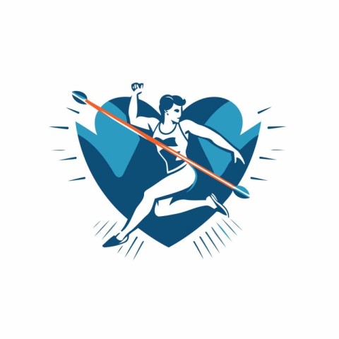 Vector image of a running woman on the background of the heart.