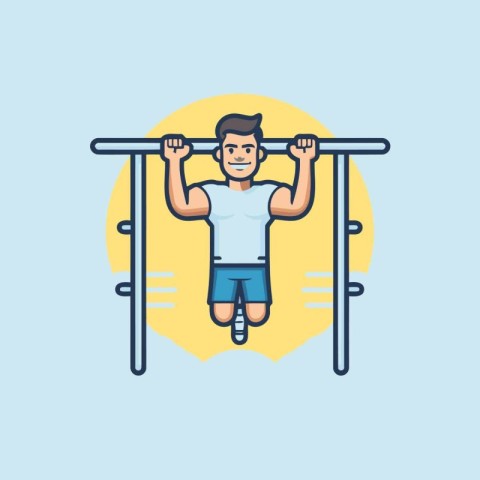 Man exercising on horizontal bar. Vector illustration in a flat