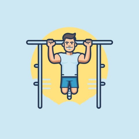 Man exercising on horizontal bar. Vector illustration in a flat