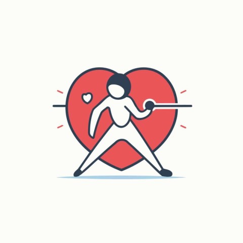 Fencing sport vector icon. Flat line art illustration of man wit