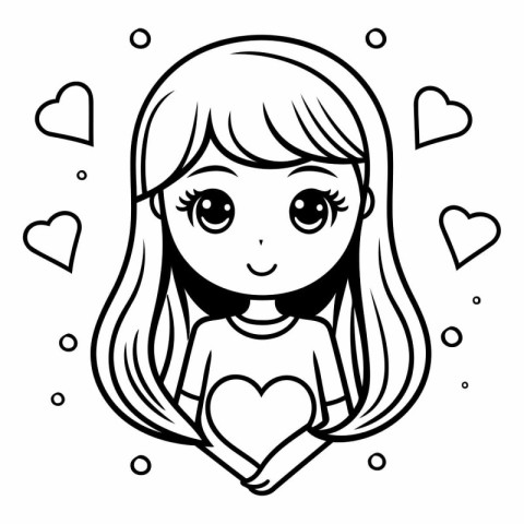 cute little girl with heart cartoon vector illustration graphic