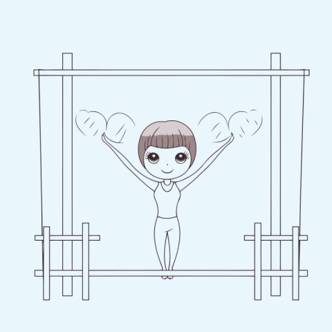 Cute cartoon girl with dumbbells in the gym. Vector illustration