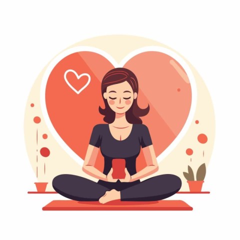 Woman meditating in lotus position. Vector illustration in flat