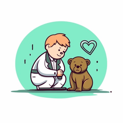 Vector illustration of a boy in a white coat and a stethoscope p