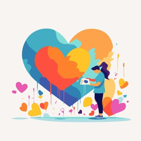 Valentine's day greeting card. Girl and heart. Vector illustrati