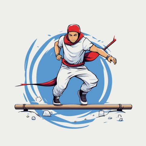 Superhero with a sword on a white background. Vector illustratio